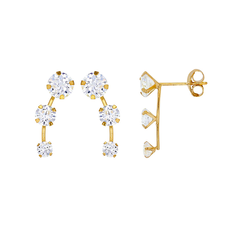 Boucles d'oreilles en or 375/1000 avec 3 oxydes de zirconium de tailles differentes