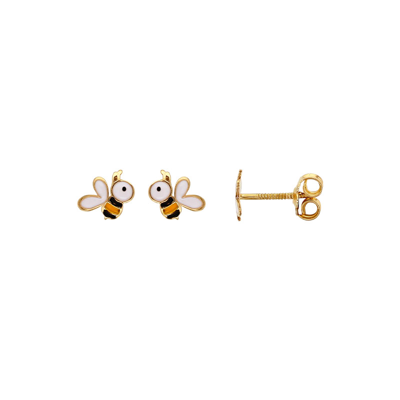 Boucles d'oreilles enfant Abeille en Or 375/1000 et émail