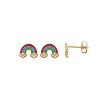 Boucles d'oreilles enfant Arc-en-ciel en émail et oxydes, Or 375/1000