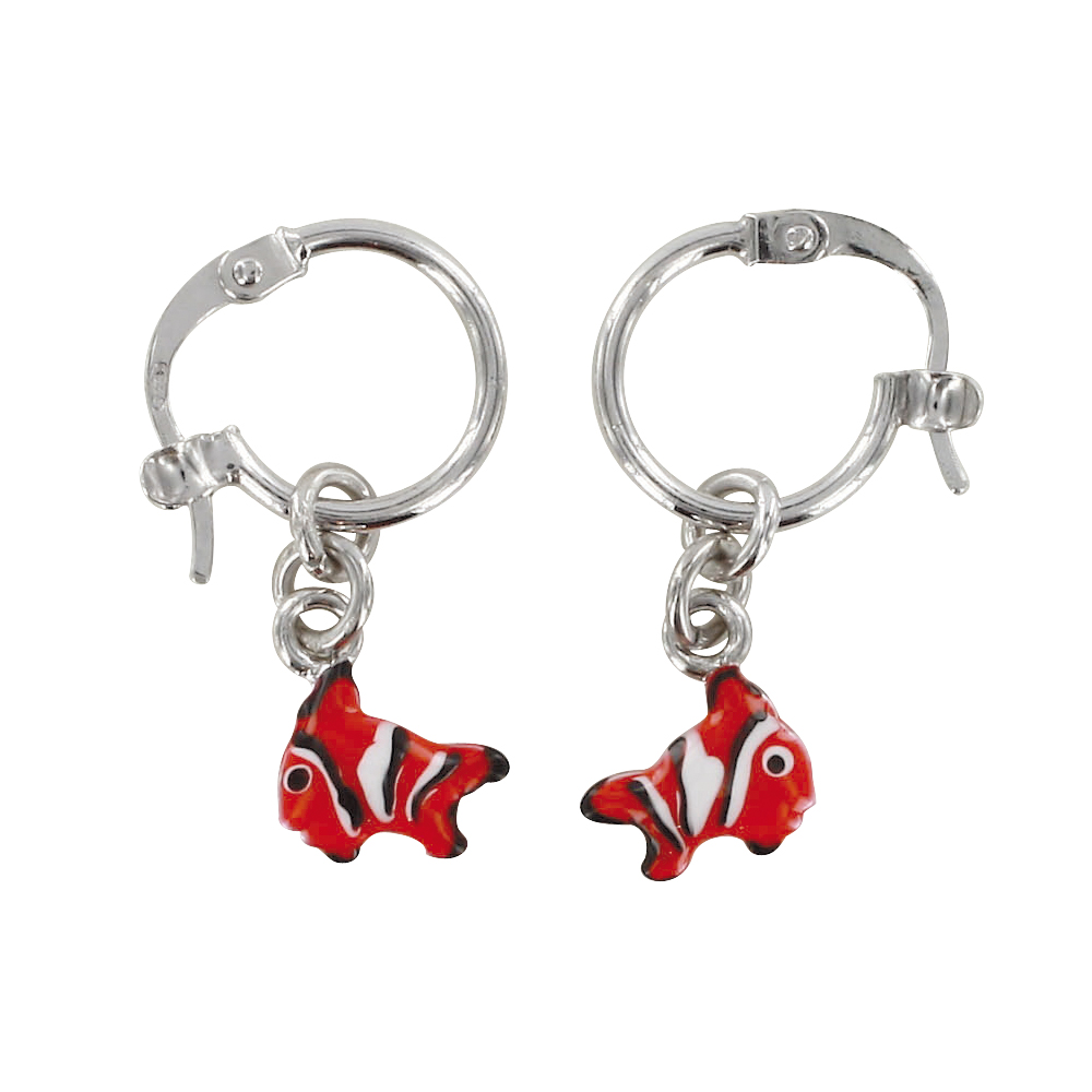 Boucles d'oreilles enfant chat en émail blanc vert rose argent 925/1000