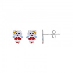 Boucles d'oreilles enfant chat en émail jaune rouge blanc bleu argent 925/1000