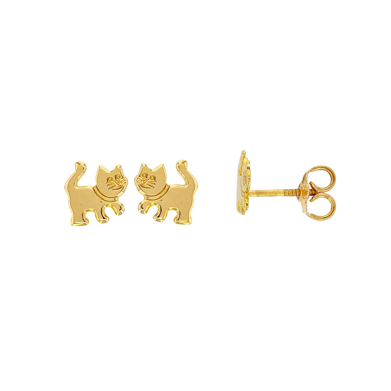 Boucles d'oreilles enfant Chat en Or 375/1000