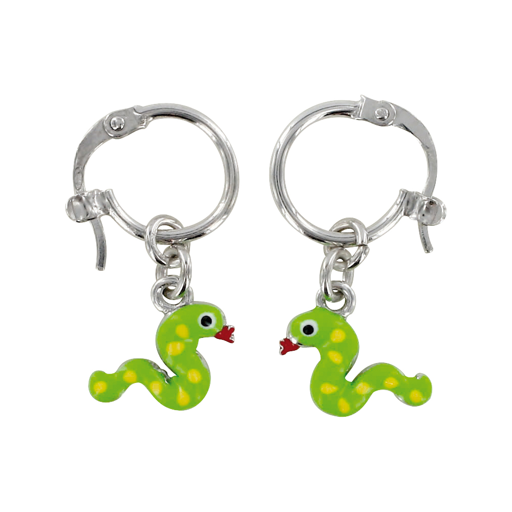 Boucles d'oreilles enfant coeurs émail bleu vert blanc argent 925/1000
