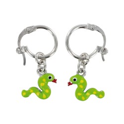Boucles d'oreilles enfant coeurs émail bleu vert blanc argent 925/1000