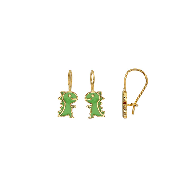 Boucles d'oreilles enfant dinosaure émaillé, plaqué or