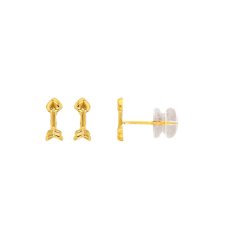 Boucles d'oreilles enfant flèche Or 375/1000 et poussettes silicone