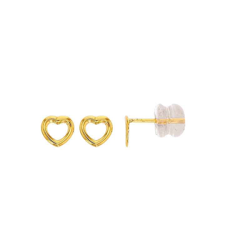 Boucles d'oreilles enfant forme coeur Or 375/1000 et poussettes silicone
