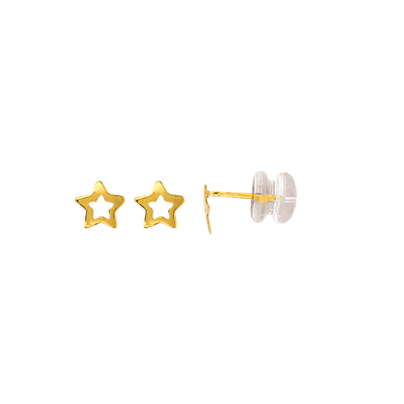 Boucles d'oreilles enfant forme étoile ajourée Or 375/1000 et poussettes silicone