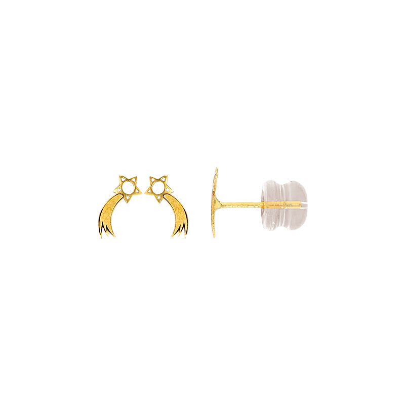 Boucles d'oreilles enfant forme étoile filante en Or 375/1000 et poussettes silicone