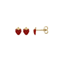 Boucles d'oreilles enfant Fraise en Or 375/1000 et émail