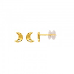 Boucles d'oreilles enfant lune Or 375/1000 ornées d'un oxyde et poussettes silicone