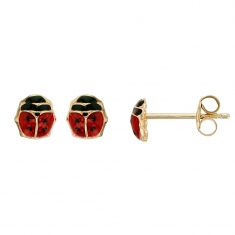 Boucles d'oreilles enfant Or 375/1000 avec émail - Coccinelles