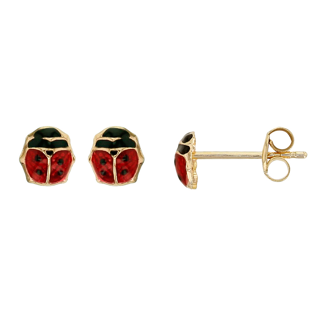 Boucles d'oreilles enfant Or 375/1000 avec émail - Coccinelles