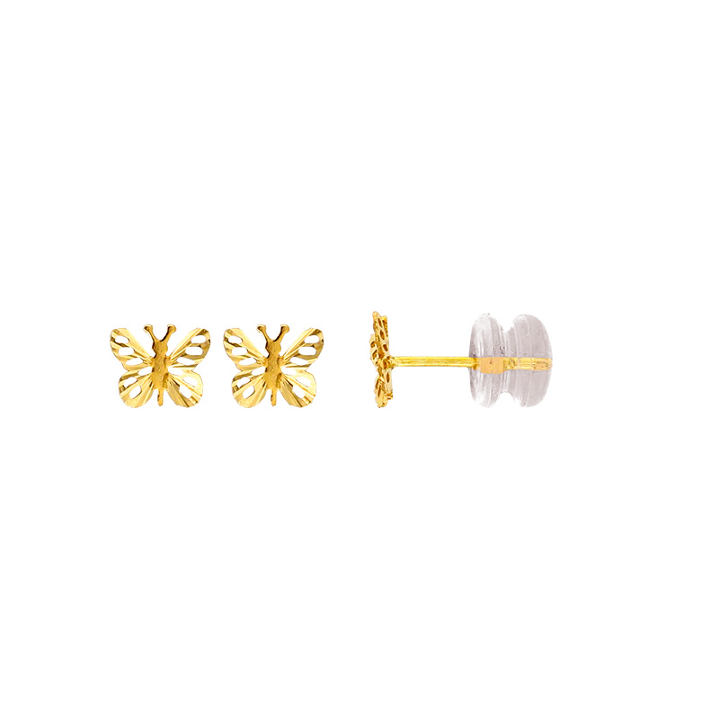 Boucles d'oreilles enfant papillon ajouré Or 375/1000 et poussettes silicone
