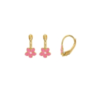 Boucles d'oreilles enfants Or 375/1000 avec émail - fleur rose