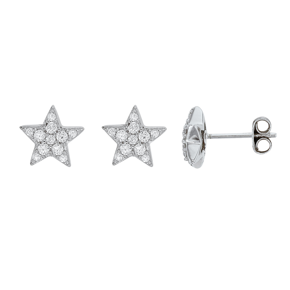 Boucles d'oreilles Etoile en oxydes de zirconium entourés d'argent rhodié 925/1000