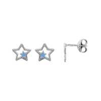 Boucles d'oreilles étoiles ajourées, émail bleu turquoise en argent 925/1000 rhodié