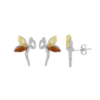 Boucles d'oreilles fée ambre cognac et miel en argent 925/1000 rhodié