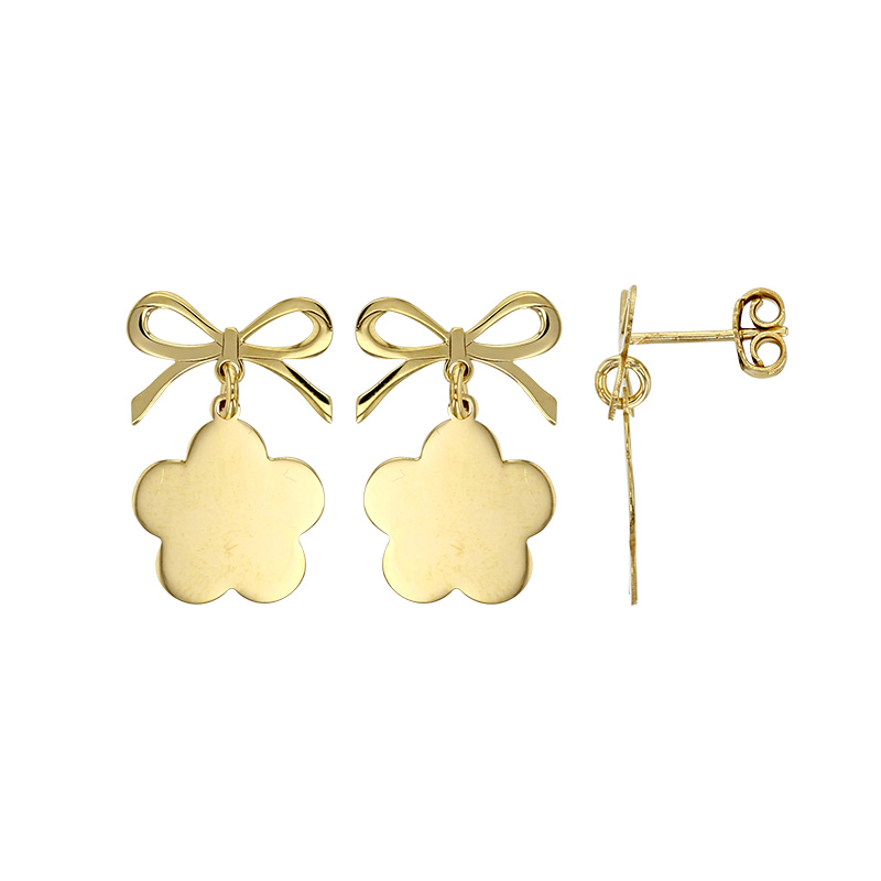 Boucles d'oreilles fleur avec noeud en argent 925/1000 doré