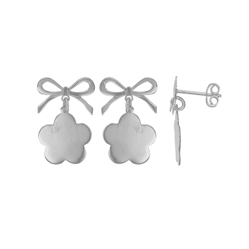 Boucles d'oreilles fleur avec noeud en argent 925/1000 rhodié