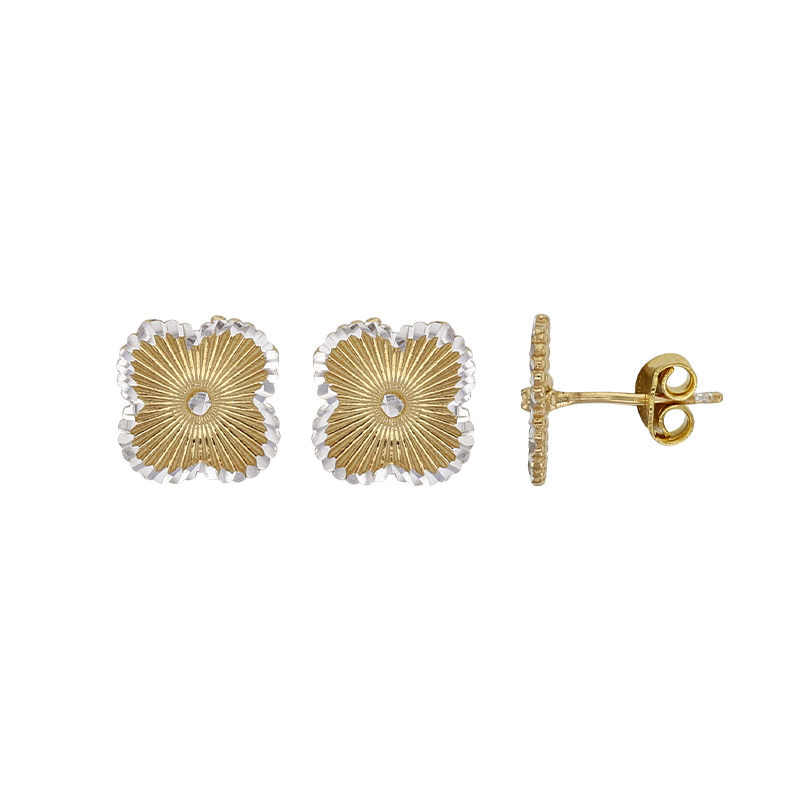 Boucles d'oreilles fleur strié bicolore, argent 925/1000 doré