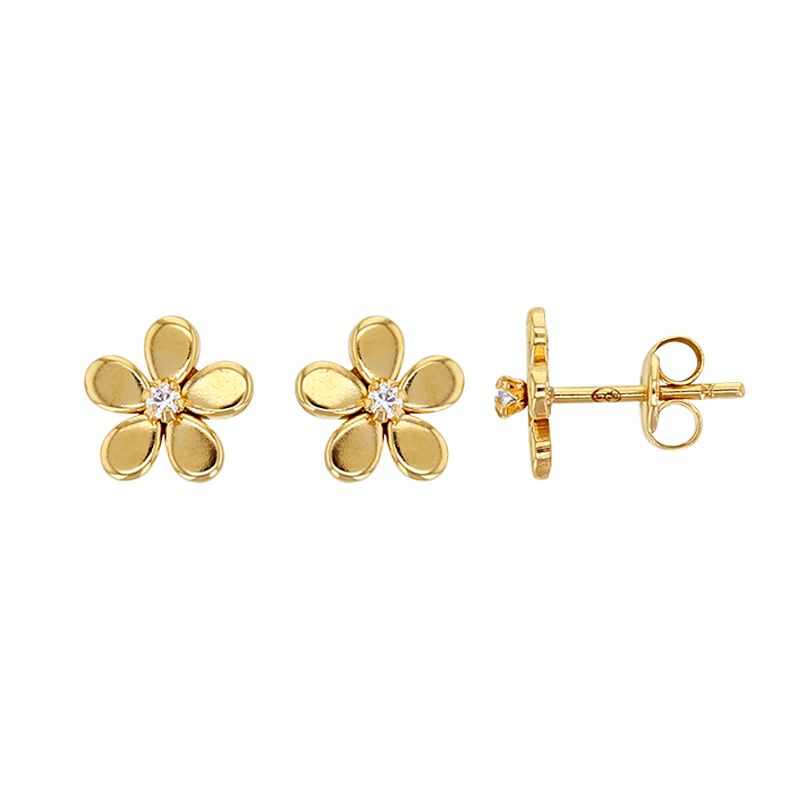 Boucles d'oreilles fleurs avec oxyde, Or 375/1000