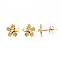Boucles d'oreilles fleurs avec oxyde, Or 375/1000