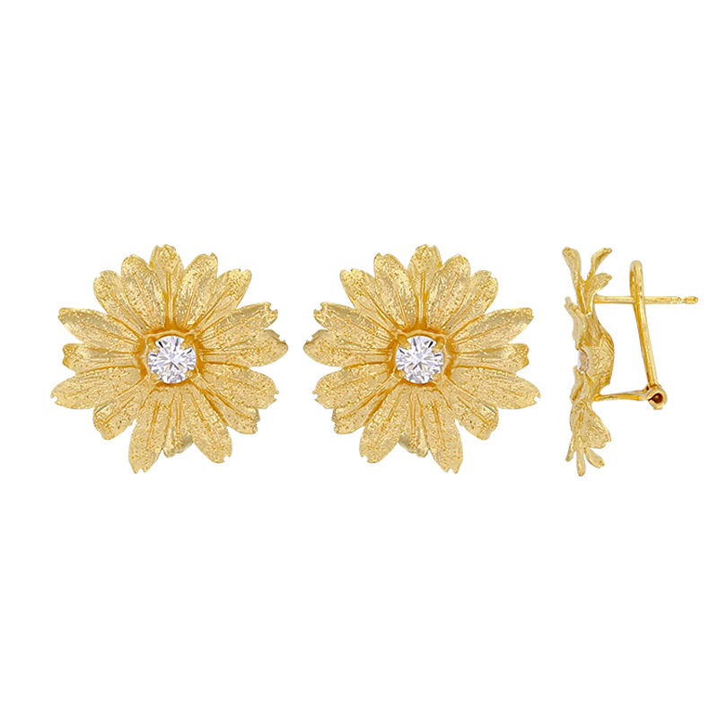Boucles d'oreilles fleurs avec oxydes en argent 925/1000 doré
