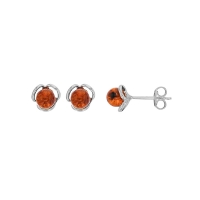 Boucles d'oreilles fleurs, boules ambre cognac en argent 925/1000 rhodié