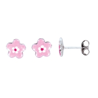 Boucles d'oreilles fleurs, émail rose clair, argent 925/1000 rhodié