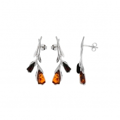 Boucles d'oreilles fleurs en Ambre et Argent 925/1000 rhodié