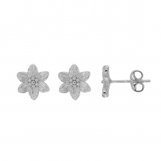 Boucles d'oreilles fleurs en relief, argent 925/1000 rhodié