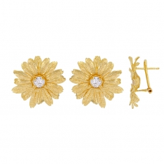 Boucles d'oreilles fleurs martelées avec oxydes en argent 925/1000 doré