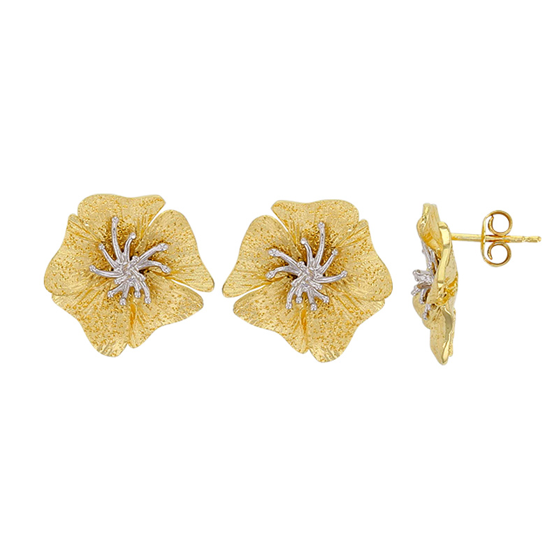 Boucles d'oreilles fleurs martelées en argent 925/1000 doré et argent 925/1000 rhodié