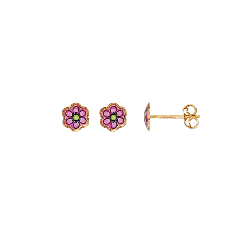 Boucles d'oreilles fleurs Or 750/1000 et émail