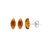 Boucles d'oreilles forme amande ambre cognac en argent 925/1000
