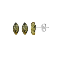 Boucles d'oreilles forme amande ambre verte en argent 925/1000