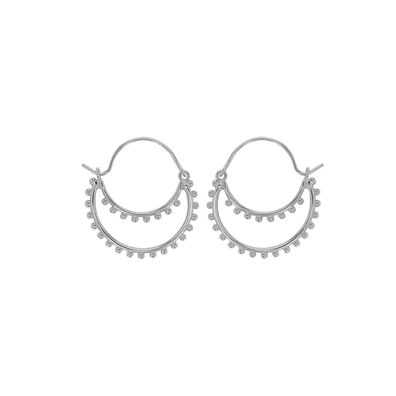 Boucles d'oreilles forme arrondie à boules, argent 925/1000 rhodié