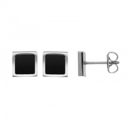 Boucles d'oreilles forme carré en cristal noir et acier