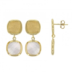 Boucles d'oreilles forme carré en nacre et aspect brossé, argent 925/1000 doré