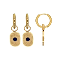 Boucles d'oreilles forme carré et strié, résine marron en acier doré