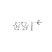 Boucles d'oreilles forme chat orné d'oxydes argent 925/1000 platiné