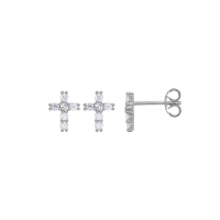 Boucles d'oreilles forme croix avec 6 oxydes, argent 925/1000 rhodié