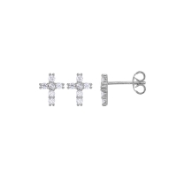 Boucles d'oreilles forme croix avec 6 oxydes, argent 925/1000 rhodié