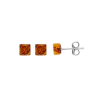 Boucles d'oreilles forme cube ambre cognac en argent 925/1000