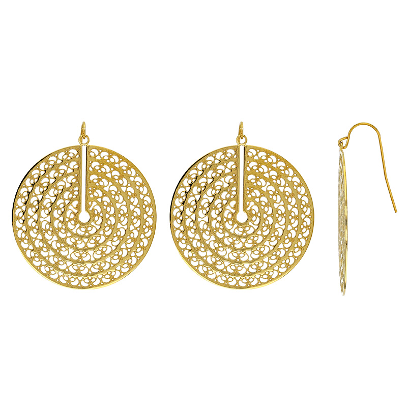 Boucles d'oreilles forme disques ajourés en acier doré