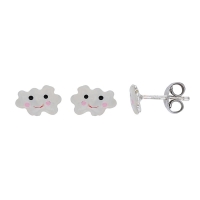 Boucles d'oreilles forme nuage émail blanc argent 925/1000 rhodié