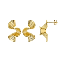 Boucles d'oreilles forme ondulée, aspect strié, Plaqué or