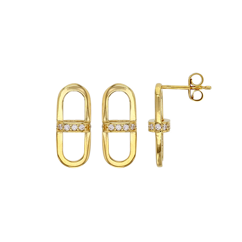 Boucles d'oreilles forme ovale ajouré et avec oxydes, argent 925/1000 doré