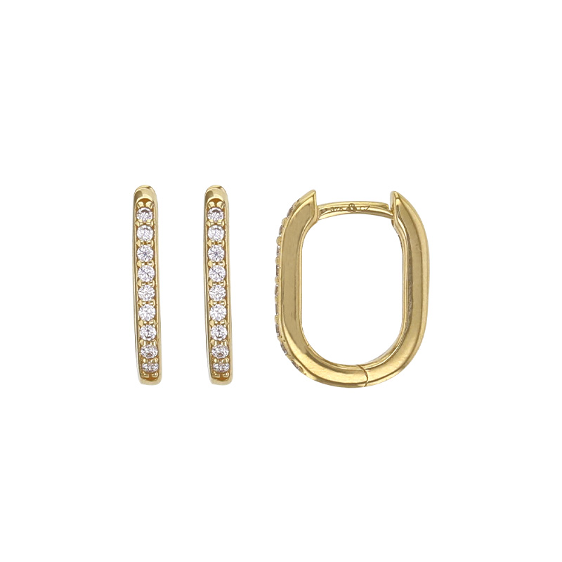 Boucles d'oreilles forme ovale H 10mm serties d'oxydes en Or 375/1000
